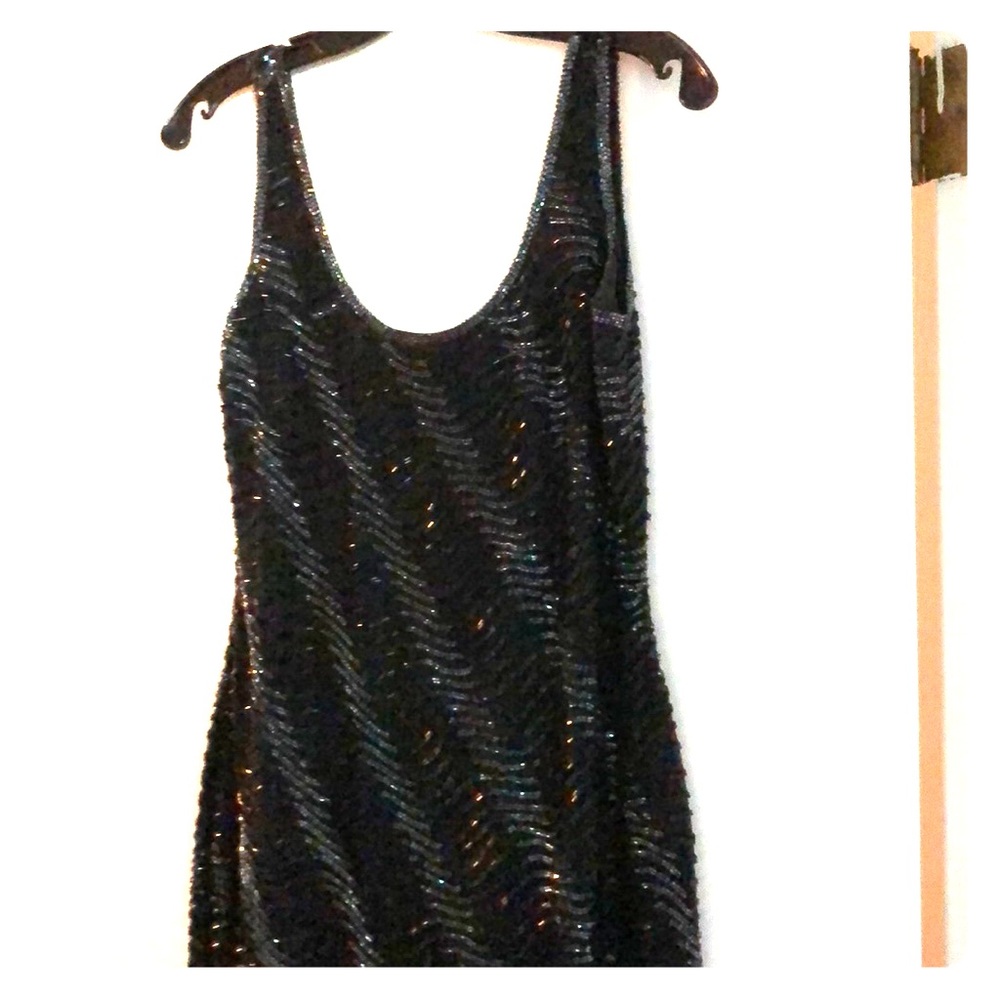 Formal Black Silk & Sequence Dress.  Very Sexy!